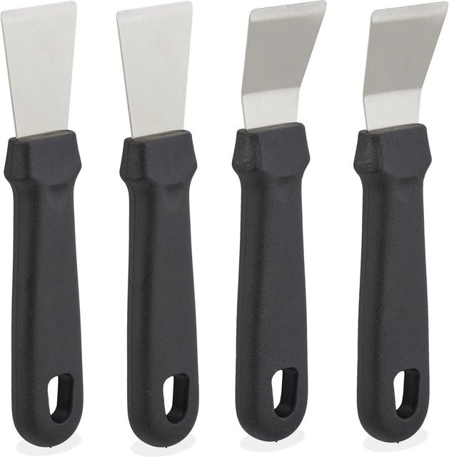 Relaxdays Reinigungsschaber Set aus Edelstahl und Kunststoff in Schwarz und Silber, 4er Pack, B: 17,5 cm, T: 4 cm, H: 1,5 cm - Bild 1
