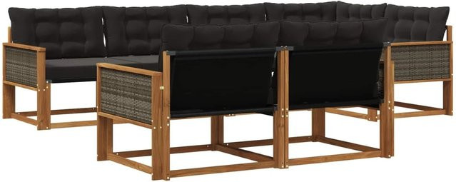 vidaXL Outdoor-Sofagarnitur L-Form aus Akazienholz mit Textilene-Elementen und Kissen, Braun und Schwarz - Bild 1