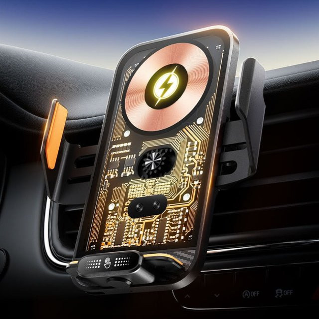 VIKEFON Intelligenter Infrarot-Autotelefonhalter mit 66W kabellosem Ladegerät und Lüftungsclip für iPhone, Samsung und Xiaomi, Schwarz - Bild 1