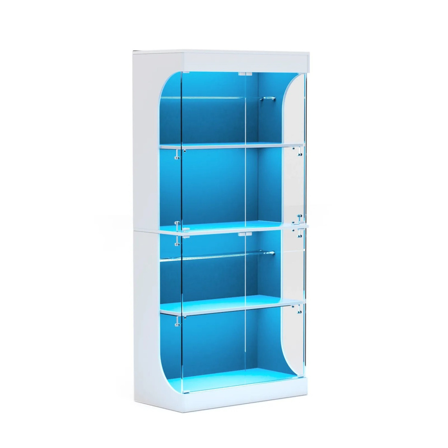 PXloue Glasvitrine Weiß mit LED-Beleuchtung und Sensor-Schalter, B/T/H: 80 x 35 x 165 cm - Bild 2