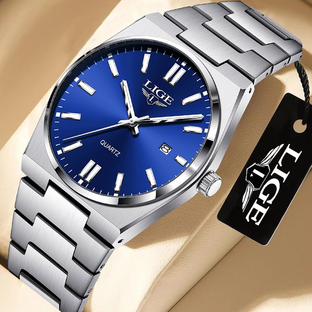 LIGE Armbanduhr Quarz, Edelstahl, Blau, Herren - Bild 1