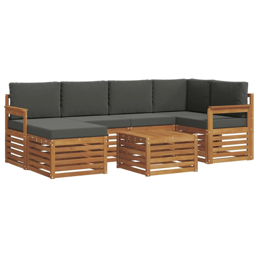 vidaXL Sofagarnitur 7-teilig aus Massivholz Akazie in Natur und Anthrazit mit L-Form und Polsterkissen - Bild 2