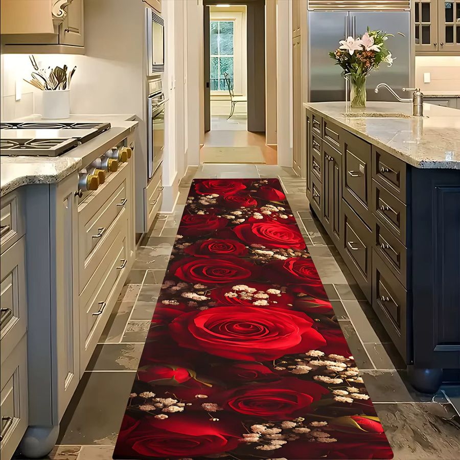 VIKAMA Rosenläufer Teppich mit floralem Design in Rot für Wohnzimmer und Schlafzimmer, B/T: 120 cm - Bild 4