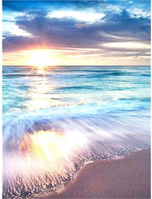 FIYO 5D Diamantmalerei Landschaft Sonnenuntergang am Meer, Mosaik-Stickerei Set in Weiß und Multicolour, B/H: 20 x 30 cm - Bild 1