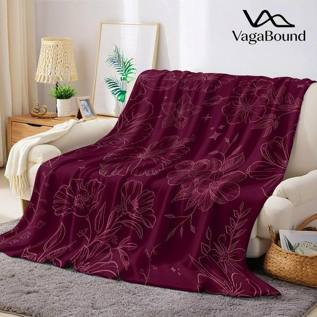 JMG Household Supplies Flanelldecke Burgunder Blüten in Rot und Lila, weich und warm, B/H: 70 x 100 cm - Bild 1