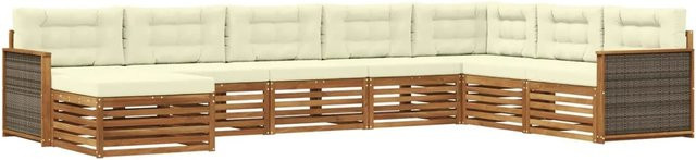 vidaXL Outdoor-Sofagarnitur L-Form aus Akazienholz mit 8 Kissen in Natur und Creme - Bild 1