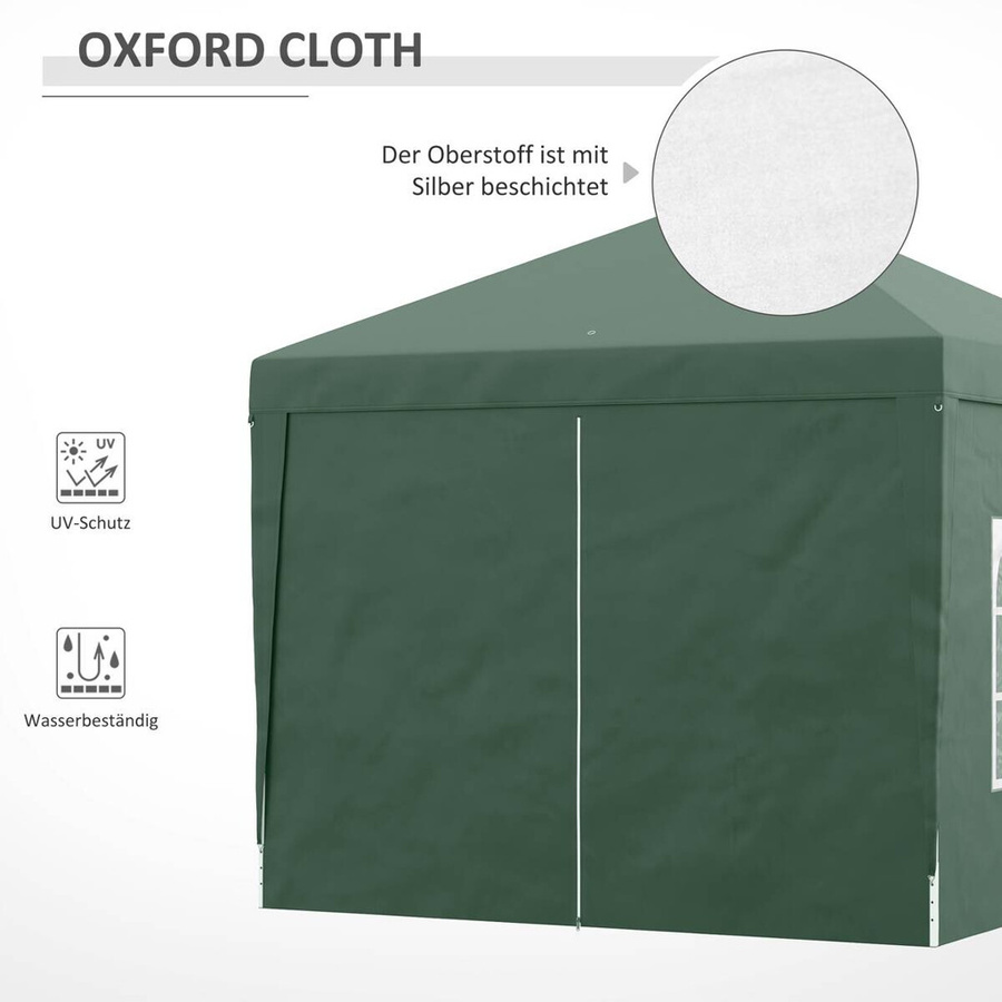 Outsunny Faltpavillon Grün mit 4 Seitenwänden und Fenstern, tragbares Festzelt mit UV-Schutz aus Stahl und Oxford-Stoff für Garten und Veranstaltungen, B/H/L: 2,95 x 2,58 x 2,95 m - Bild 6