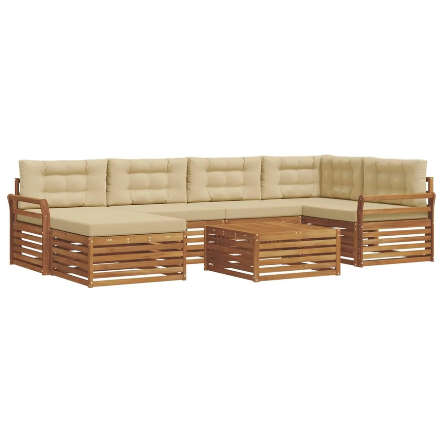 vidaXL Outdoor-Sofagarnitur 7-teilig aus Akazienholz mit Kissen in Natur und Beige - Bild 2