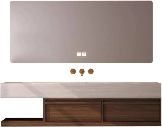 360Home Waschtisch-Set aus Sinterstein in Braun mit LED-Spiegelschrank und Unterschrank, B/T/H: 140 x 55 x 35 cm - Bild 1