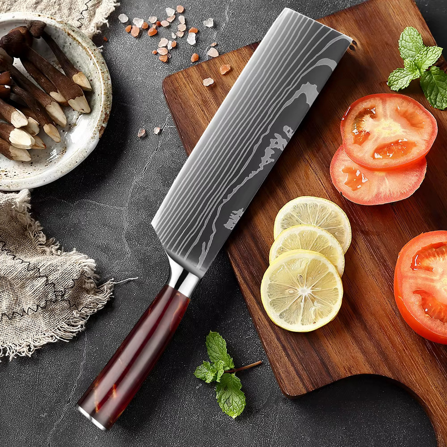 XITUO Japanisches Küchenmesser-Set aus Edelstahl mit rotem Kunstharzgriff, bestehend aus Santoku-Messer, Ausbeinmesser und Schälmesser - Bild 2