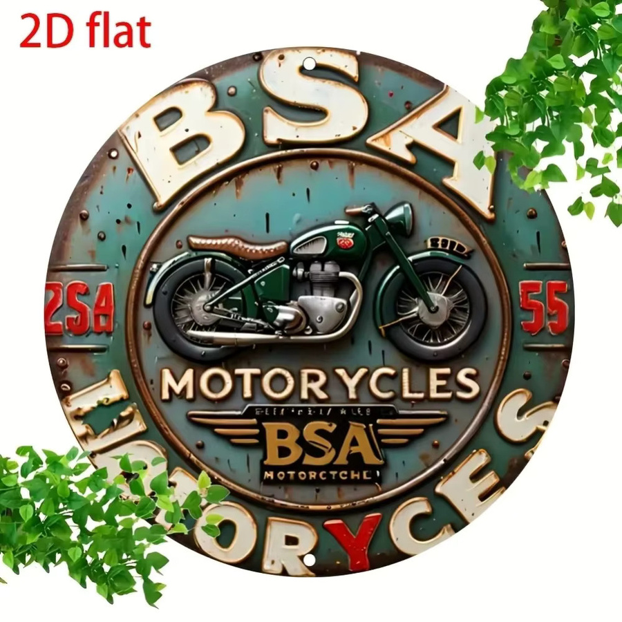 Vintage BSA Motorräder Metallschild Potdemiel – runde Wanddekoration in Multicolour mit klassischem Design - Bild 5