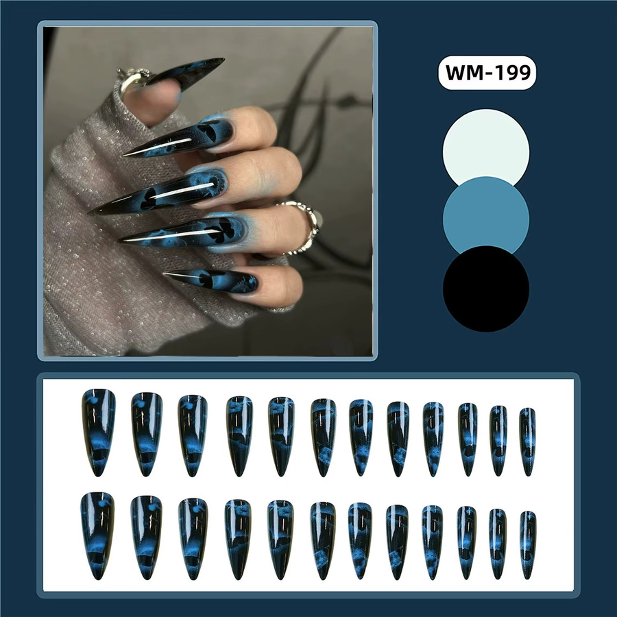 ACRDK Kunstnägel, dunkelblau, Schmetterlings-Design, Stiletto, 24 Stück - Bild 2
