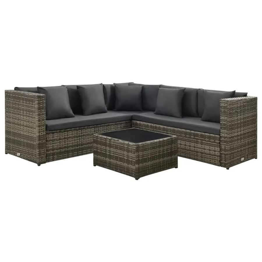 vidaXL 4-teiliges Garten-Lounge-Set aus Poly Rattan mit Auflagen in Grau - Bild 2