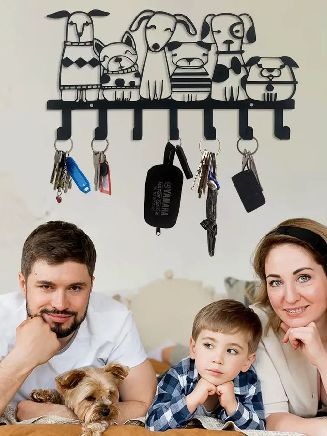DDPNKL Schlüsselhalter aus Eisen mit Hundethema und 7 Haken in Schwarz im Vintage-Design zur Wandmontage - Bild 3
