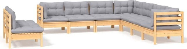 vidaXL 9-tlg. Garten-Lounge-Set aus massivem Kiefernholz in Braun-Grau mit grauen Polstern - Bild 1