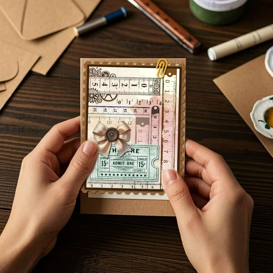 Transparenter Retro-Stempel im Vintage-Stil mit Zahnrad-Lineal und Zahlen für die Kartenherstellung - Bild 3