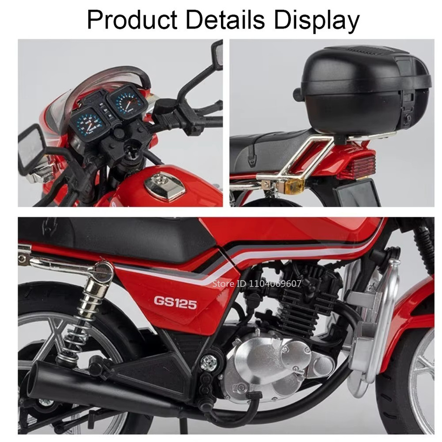 MAKEDA Suzuki GS125 GSX1000R Motorrad-Modell, 1:12, Metall, Rot, mit Licht und Sound - Bild 3