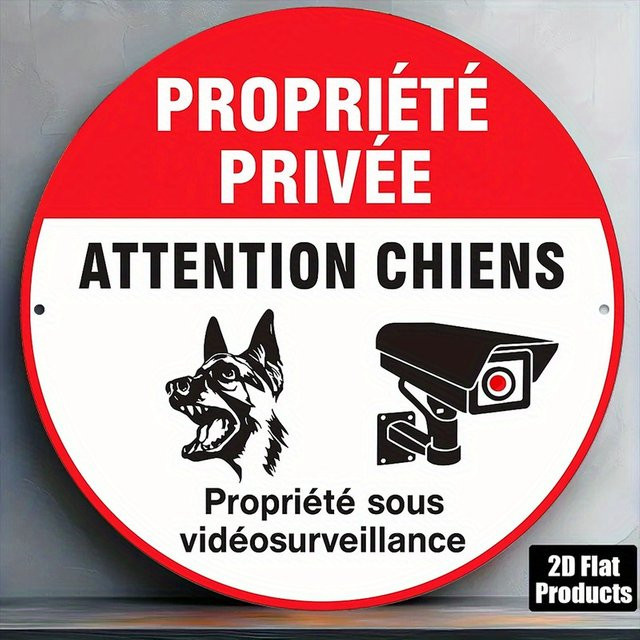 CIFBUY Rundes Vintage-Schild Privatgrundstück & Vorsicht vor dem Hund aus Aluminium, Farbe: Rot, Durchmesser: 20,32 cm - Bild 1