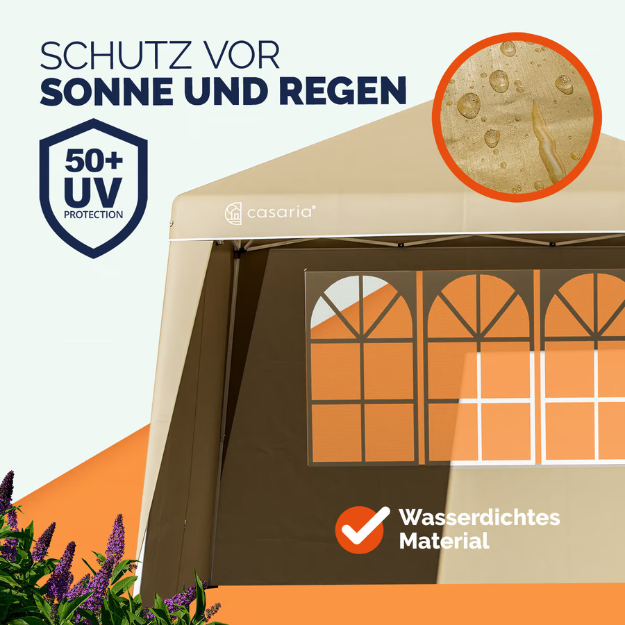 Seitenwand 2er-Set für Faltpavillon Capri in Beige, Maße: B: 3 m x H: 2,5 m (Beispielhaft, falls Maße im Text stünden – da im Originaltext nur 3x3m für den Pavillon steht, wird hier nur der relevante Teil übernommen)
Da der Originaltext nur "Seitenwand F - Bild 2