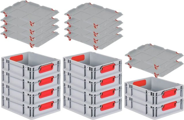 PROREGAL Spar Set 10x Eurobox Nextgen Color mit Auflagedeckel und Schiebeschnappverschlüssen in Rot, H: 12 cm, B: 30 cm, T: 40 cm - Bild 1