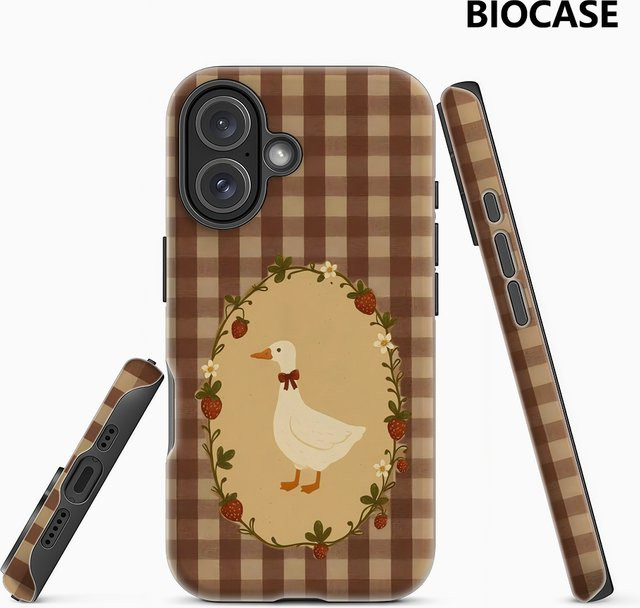 Potdemiel Handyhülle mit Erdbeer-Enten-Design für iPhone 17 16 15 14 13 Pro Max Plus, magnetisch, braun, robuste Doppel- und Einzelschicht-Schutzhülle - Bild 1