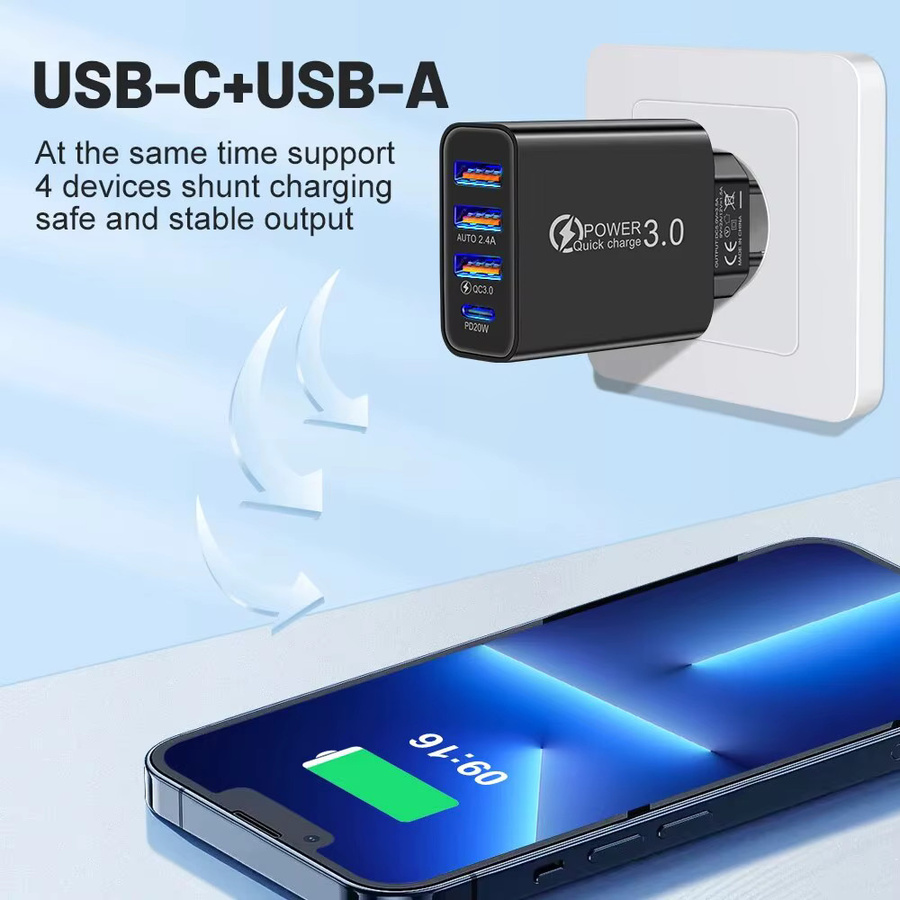 GUSEYEE 20 W Multi Port Wandladegerät mit USB-C PD Adapter in Schwarz für Xiaomi, iPhone und Samsung Smartphones - Bild 2