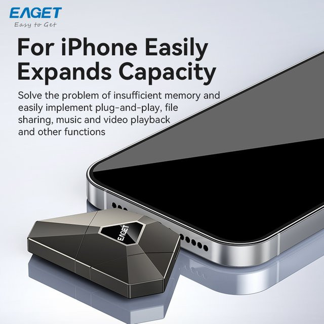 Eaget 3-in-1 USB-Stick mit USB-C, Lightning und USB-A Anschlüssen, USB 3.2 Pendrive für iPhone und Android, Schwarz - Bild 1