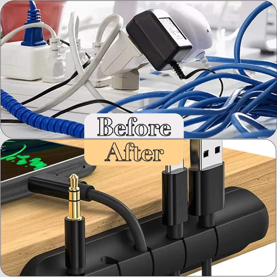 Silikon USB Kabel Organizer und Kabelhalter in Schwarz für Maus und Kopfhörer - Bild 5