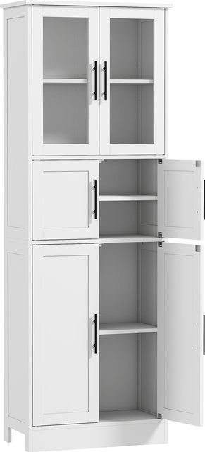 HOMCOM Badezimmerschrank in Weiß mit 6 Türen und 6 Ebenen, moderner Aufbewahrungsschrank mit Glastüren und verstellbaren Einlegeböden, B/T/H: 60 x 30 x 170 cm - Bild 1