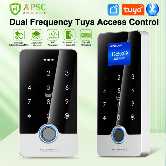 Tuya Wasserdichter Bluetooth Fingerabdruck-Zugangscontroller mit RFID-Touch-Tastatur für 13,56 MHz und 125 kHz in Schwarz - Bild 1