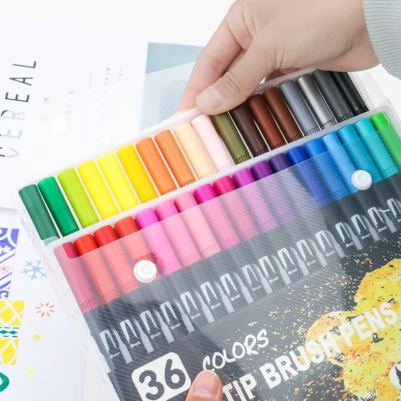 Marker Set mit 12 bis 120 Farben für Aquarell und Kalligraphie, Dual-Tip Fineliner mit Pinsel und Filzspitze in Multicolour - Bild 3