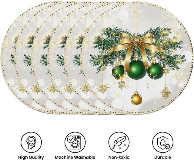 VIKAMA 6er Set Platzsets Gold mit Weihnachtsmotiv Kiefer für die Tischdekoration - Bild 1