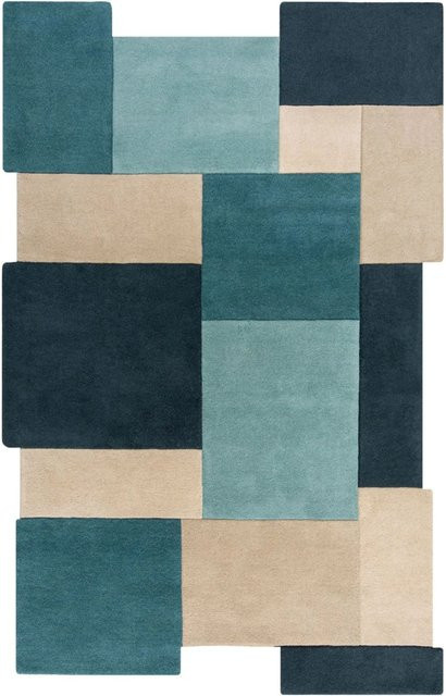 Flair Rugs Wollteppich Collage in Blau-Beige mit abstraktem Design, B/T: 150 x 240 cm - Bild 1