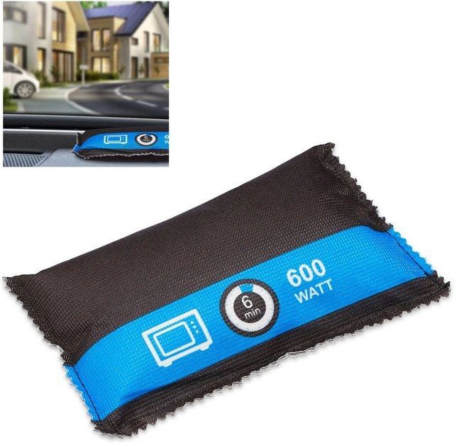 Relaxdays Auto Luftentfeuchter mit Silica Gel in Schwarz und Blau, wiederverwendbar, B/T/H: 18 x 3,5 x 10,5 cm, 300 g - Bild 1