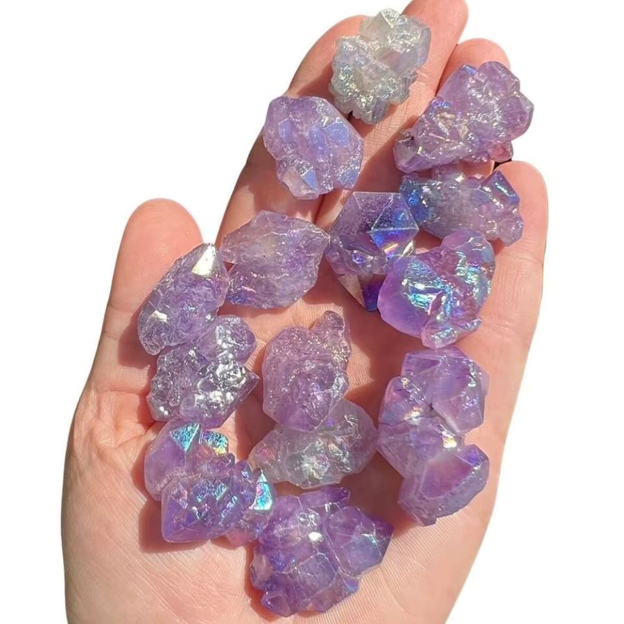 Aura beschichteter Amethyst-Blumencluster von CrystalHola in Lila, AA-Qualität als Drahtwickelstein-Kristallpunkt - Bild 5