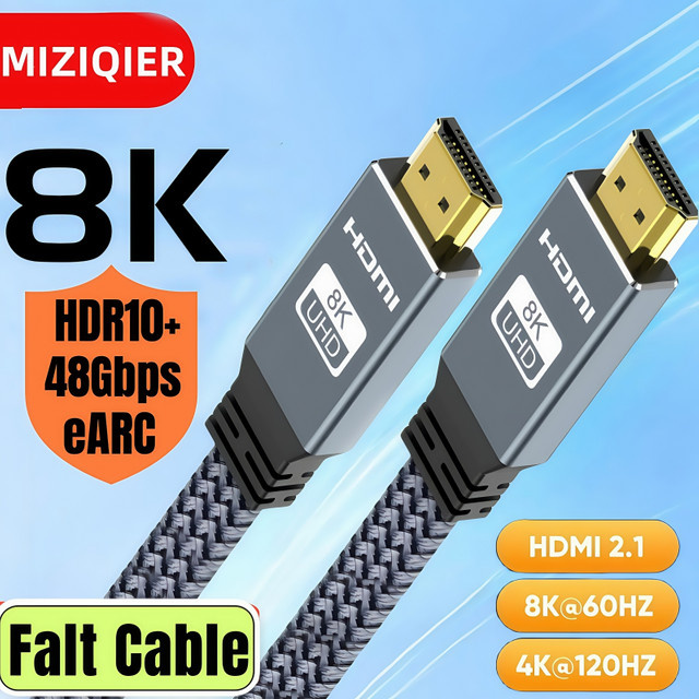 MIZIQIER HDMI 2.1 Kabel mit 48Gbps für 8K60Hz, 4K120Hz und 144Hz, Ultra High Speed mit eARC und HDR für HDTV, Laptop und PS5 - Bild 1
