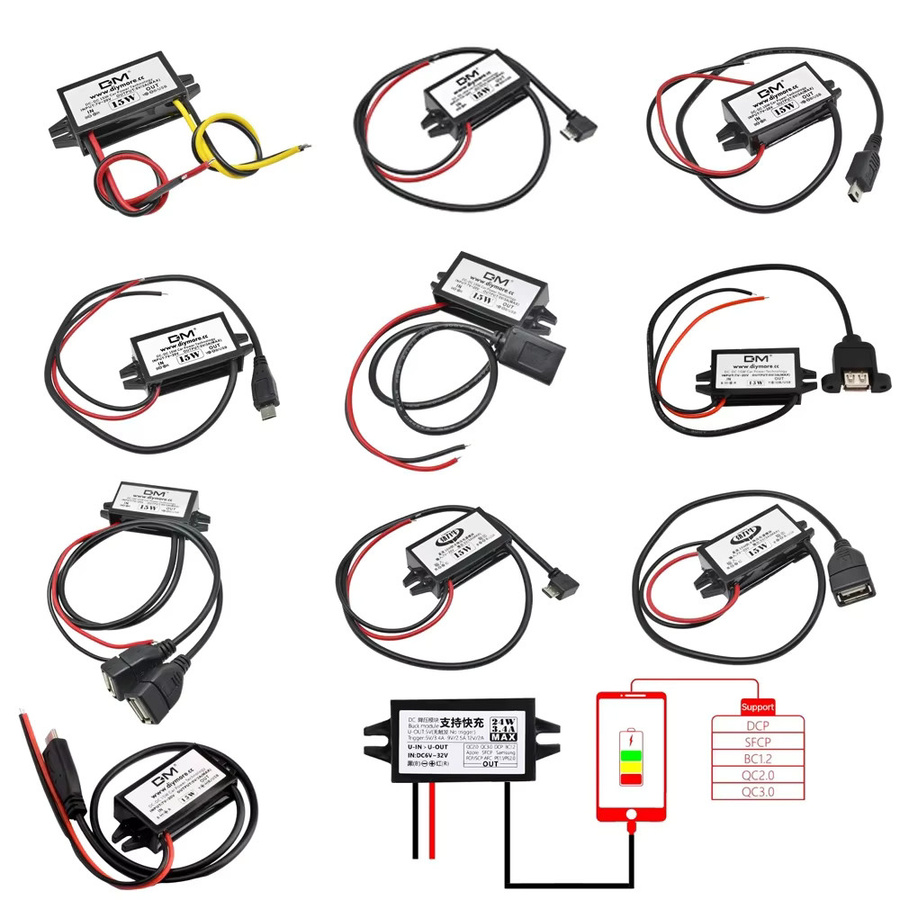 Gaqqee DC-DC Step-Down-Buck-Konverter Stromversorgungsmodul Schwarz 12V auf 5V 3A 15W mit USB-Stecker, USB-Buchse sowie Micro-USB Adapter - Bild 2