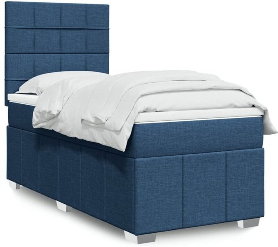 Vidaxl Boxspringbett mit Matratze in Blau und Weiß aus Stoff, B/T/H: 100 x 200 x 140,5 cm - Bild 1