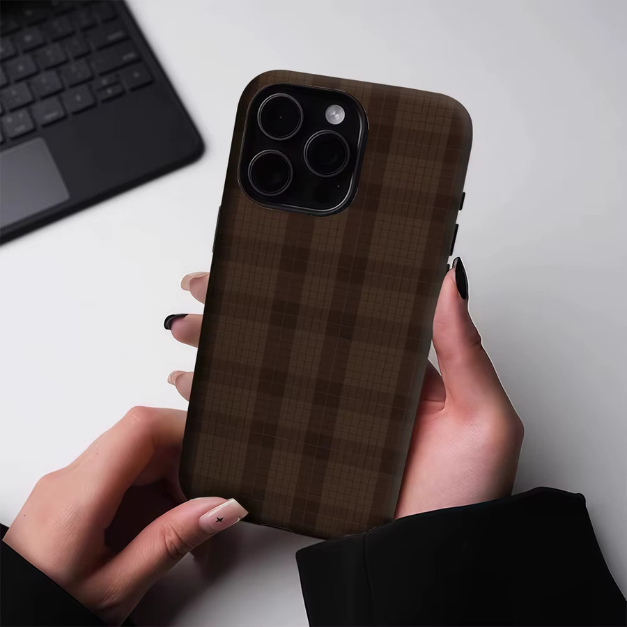 Potdemiel Robuste Handyhülle mit Karomuster für iPhone 17 16 15 14 13 Pro Max Plus, Magnetisch, Braun - Bild 4