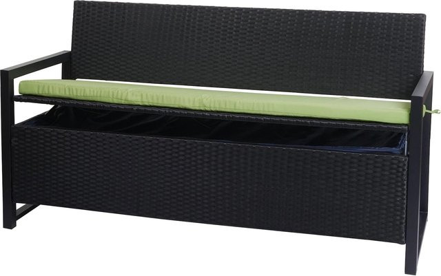 MCW Poly-Rattan 3er Sitzbank F39 Truhenbank mit Staufach und Sitzkissen in Anthrazit und Grün - Bild 1