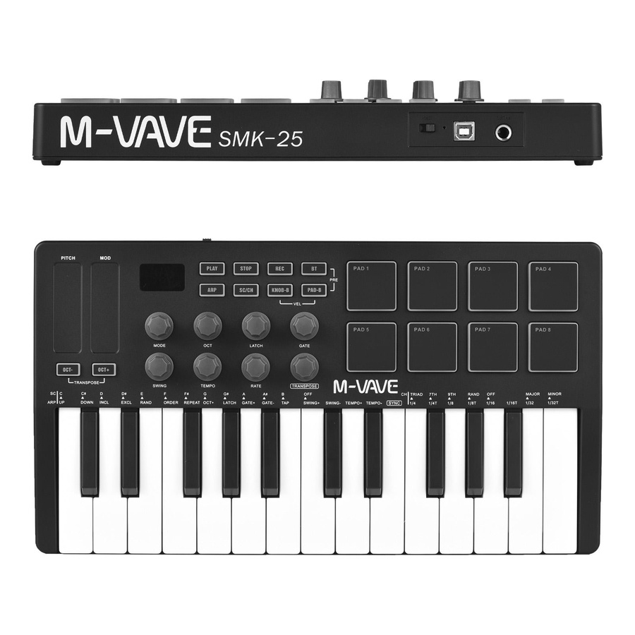 M-VAVE Mini MIDI-Controller mit 25 Tasten, tragbare USB und Bluetooth Musik-Steuerungstastatur in Schwarz - Bild 10
