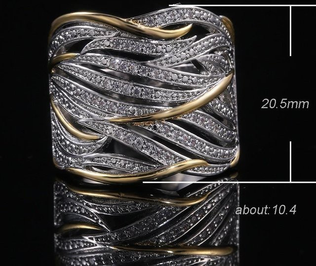 xianyi01 Crossover-Ring, Bicolor, Zirkonia, Damen, Verlobung - Bild 1