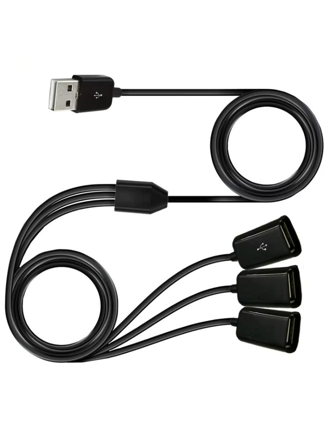 BSN 3-in-1 USB-Verlängerungskabel Schwarz, 1 m Länge, Schnelles 3A Ladekabel mit Y-Splitter, USB-A auf USB-Buchse - Bild 5