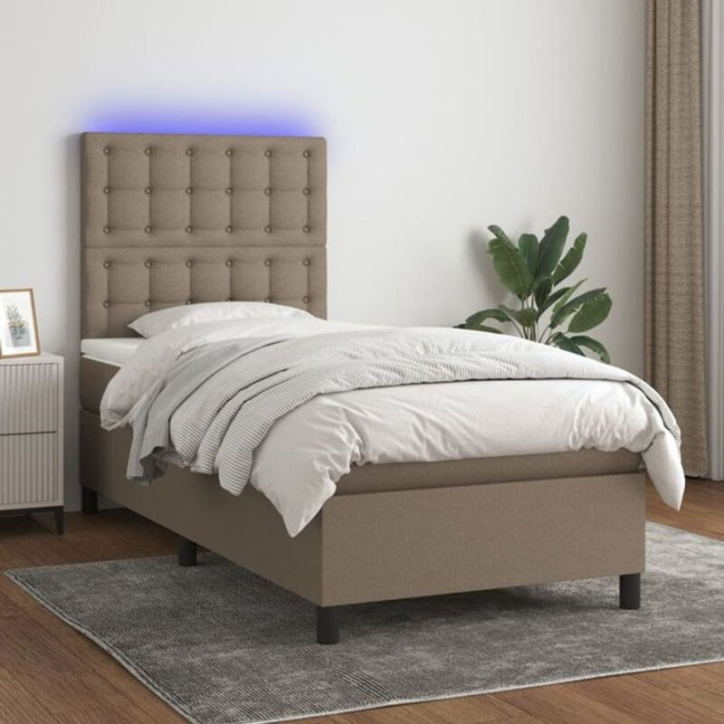 vidaxl Boxspringbett mit Matratze in Taupe meliert aus Stoff, B/T: 90 x 190 cm - Bild 1