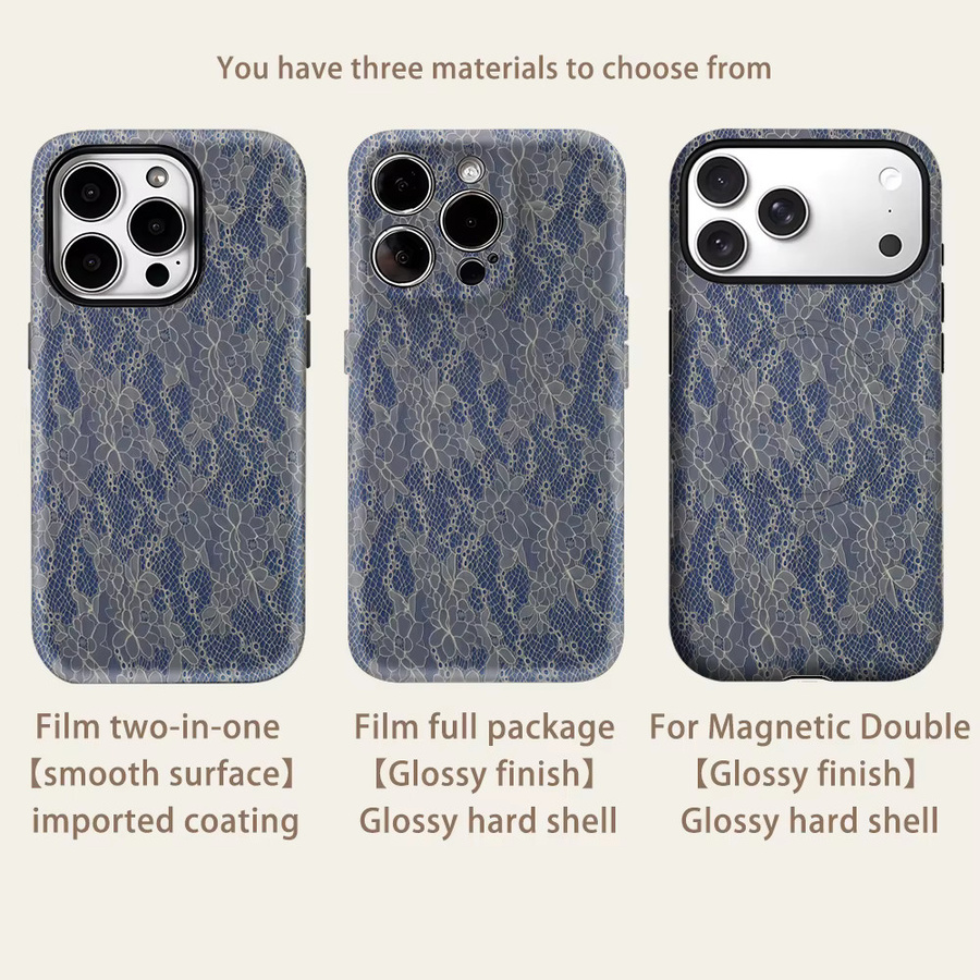 Robuste doppelschichtige Handyhülle mit magnetischer Funktion und blauer Spitzentextur für iPhone 17 16 15 14 Pro Max Plus von Potdemiel - Bild 2