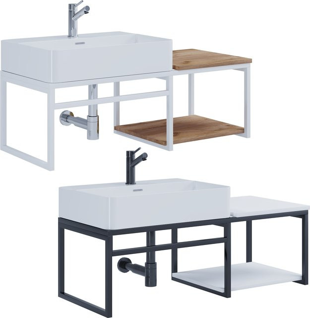 VCM Bitila 100 Badmöbel Set Waschplatz aus Holz und Metall im Industrial Style mit Keramik-Waschbecken - Bild 1
