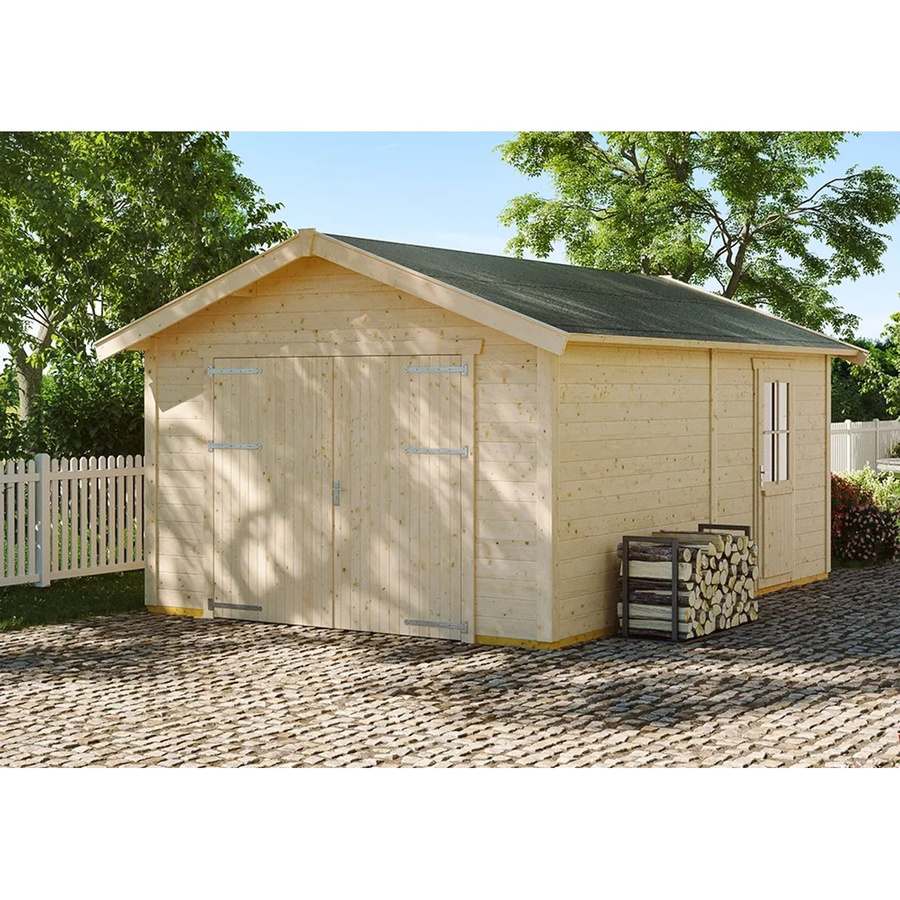 Holzgarage Varberg von Skan Holz in Natur und Beige, Breite: 370 cm, Tiefe: 525 cm - Bild 2