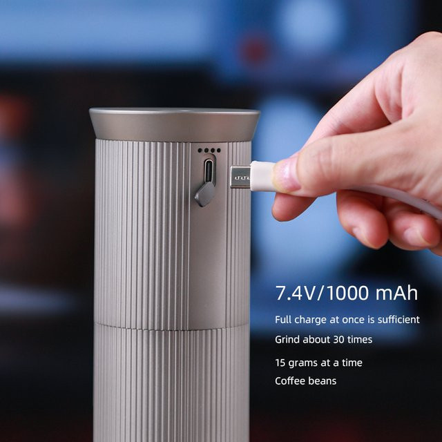 Havmore Manuelle USB Kaffeemühle aus Aluminium und Edelstahl in Silber - Bild 1