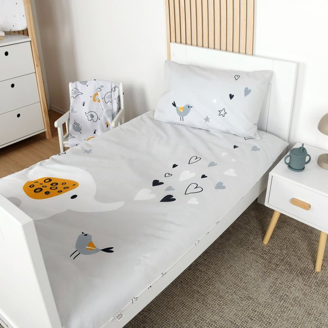 Herding Baby Best Renforcé Wende-Bettwäsche aus Baumwolle, Grau, Kopfkissenbezug B/H: 40 x 60 cm und Bettdeckenbezug B/H: 100 x 135 cm - Bild 1