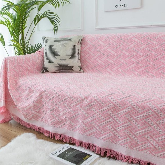 Rutschfester Sofabezug aus Jacquard-Polyester in Pink, einfarbig und modern, B/B: 90 x 90 cm - Bild 1